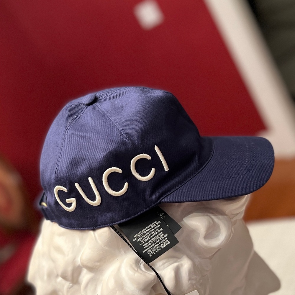 Gucci Blue Canvas Baseball Logo  L 59 LOVED HAT - Picture 2 of 7